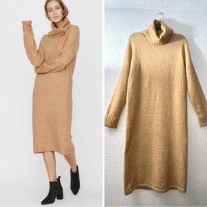 Vero Moda Tan Brown Long sleeve Cowl Neck Long sweater Dress Casual Trendy